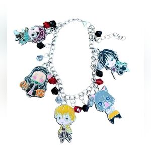 Anime Demon Slayer Bracelet Silvertone Enamel Like New Condition Adjustable Size